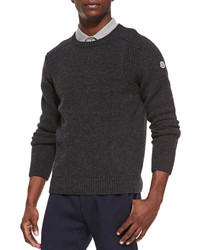 Moncler Wool Knit Crewneck Sweater Dark Gray