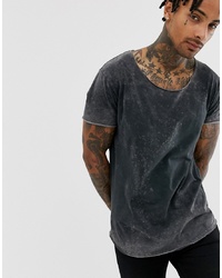 ASOS DESIGN Asos Relaxed Longline T Shirt With Acid Wash And Curved Hem And Scoop Neck