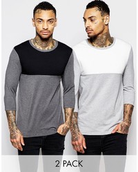 Asos Brand Muscle 34 Sleeve T Shirt With Contrast Yoke 2 Pack