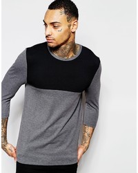 Asos Brand Muscle 34 Sleeve T Shirt With Contrast Yoke In Gray