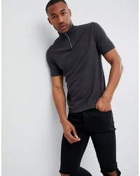 ASOS DESIGN Knitted Turtle Neck T Shirt With Zip In Grey