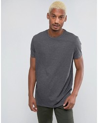 Asos Longline T Shirt With Crew Neck In Charcoal