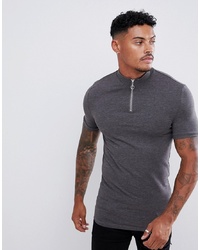 ASOS DESIGN Muscle Fit T Shirt With Zip Turtle Neck In Grey