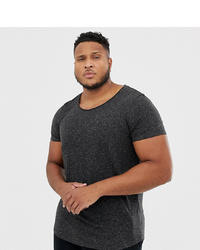 ASOS DESIGN Plus Longline T Shirt With Raw Scoop Neck And Curve Hem In Linen Mix In Black