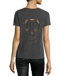Zadig & Voltaire Story Fishnet Mesh Skull Tee Charcoal
