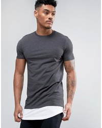 ASOS DESIGN Super Longline Muscle Fit T Shirt With Contrast Hem Extender