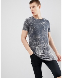 ASOS DESIGN Super Longline T Shirt With Curved Hem In Grey Bleach Wash