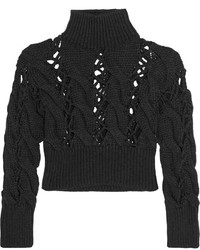 Mm6 Maison Margiela Cropped Cable Knit Wool Sweater