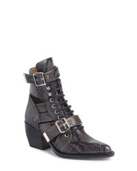 Charcoal Cutout Leather Lace-up Ankle Boots