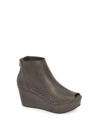Charcoal Cutout Leather Wedge Ankle Boots