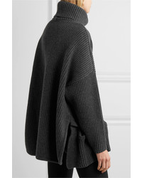 Antonio Berardi Cutout Ribbed Wool And Cashmere Blend Turtleneck Sweater Gray