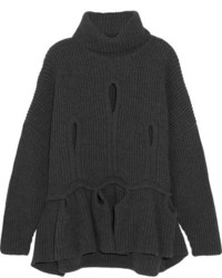 Antonio Berardi Cutout Ribbed Wool And Cashmere Blend Turtleneck Sweater Gray