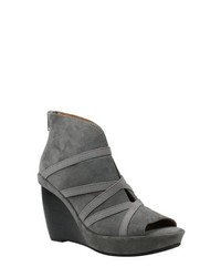 Charcoal Cutout Suede Wedge Ankle Boots