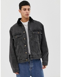 Collusion Borg Lined Denim Jacket In Black