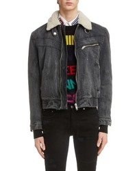 Givenchy Denim Bomber Jacket With Faux Shearling Lining