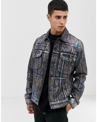 ASOS DESIGN Denim Jacket With Multi Coloured Foil Print