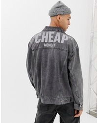 Cheap Monday Oversized Denim Jacket In Washed Black With Reflective Logo
