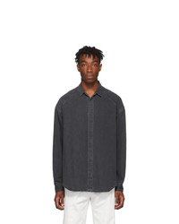 Juun.J Black Denim And Flannel Long Sleeve Shirt