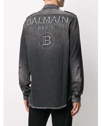 Balmain Logo Embossed Denim Shirt