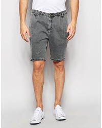 Asos Denim Shorts In Slim Fit With Double Pleat In Mid Gray