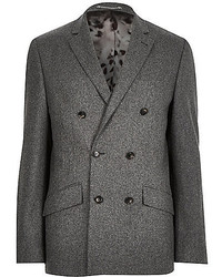 River Island Grey Wool Blend Double Breasted Suit Jacket