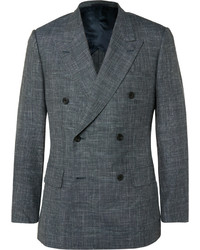 Kingsman Grey Harry Slim Fit Checked Wool Silk And Linen Blend Suit Jacket