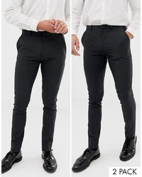 ASOS DESIGN 2 Pack Super Skinny Smart Trousers In Charcoal Save