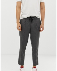 Selected Homme Ankle Length Smart Trouser With Drawstring Waist In Grey