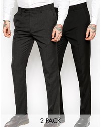 Asos Brand 2 Pack Slim Smart Pants In Black And Charcoal Save 17%