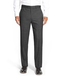 Di Milano Uomo Flat Front Solid Wool Trousers