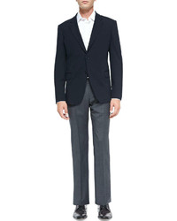 Giorgio Armani Melange Flat Front Trousers Charcoal