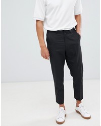 ASOS DESIGN Tapered Smart Trousers In Charcoal