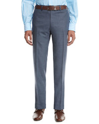 Kiton Tropical Wool Cashmere Flat Front Trousers Gray