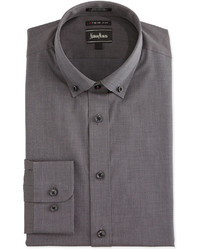 Neiman Marcus Extra Trim Fit Regular Finish Tic Weave Dress Shirt Charcoal