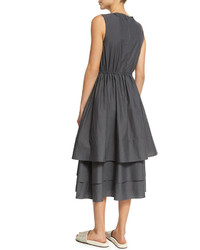 Brunello Cucinelli Sleeveless Tiered Skirt Dress Smoke