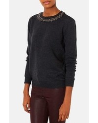 Charcoal Embellished Crew-neck Sweater