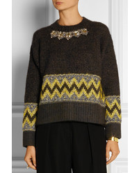 Marni Embellished Jacquard Knit Wool Blend Sweater