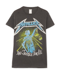 MadeWorn Metallica Embellished Distressed Printed Cotton Jersey T Shirt