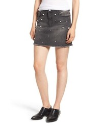 Charcoal Embellished Denim Mini Skirt