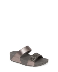 Charcoal Embellished Leather Flat Sandals