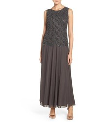 Charcoal Embellished Mesh Evening Dress