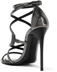Tom Ford Embellished Glossed Ayers Sandals Anthracite