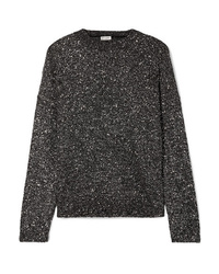Charcoal Embellished Sequin Crew-neck Sweater