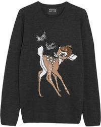 Markus Lupfer Bambi Sequin Embellished Merino Wool Sweater Charcoal