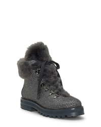 Charcoal Embellished Suede Lace-up Flat Boots