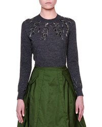 Jil Sander Long Sleeve Embellished Sweater Charcoal
