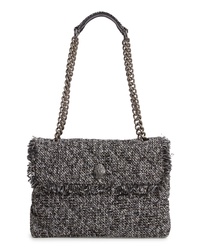 Charcoal Embellished Tweed Crossbody Bag