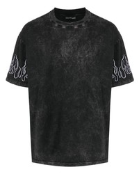 Vision Of Super Flame Embroidered Acid Wash T Shirt