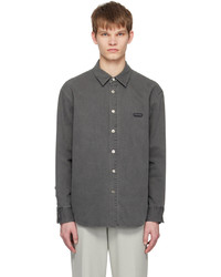 Solid Homme Gray Embroidered Denim Shirt