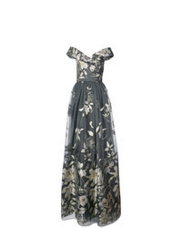 Charcoal Embroidered Evening Dress